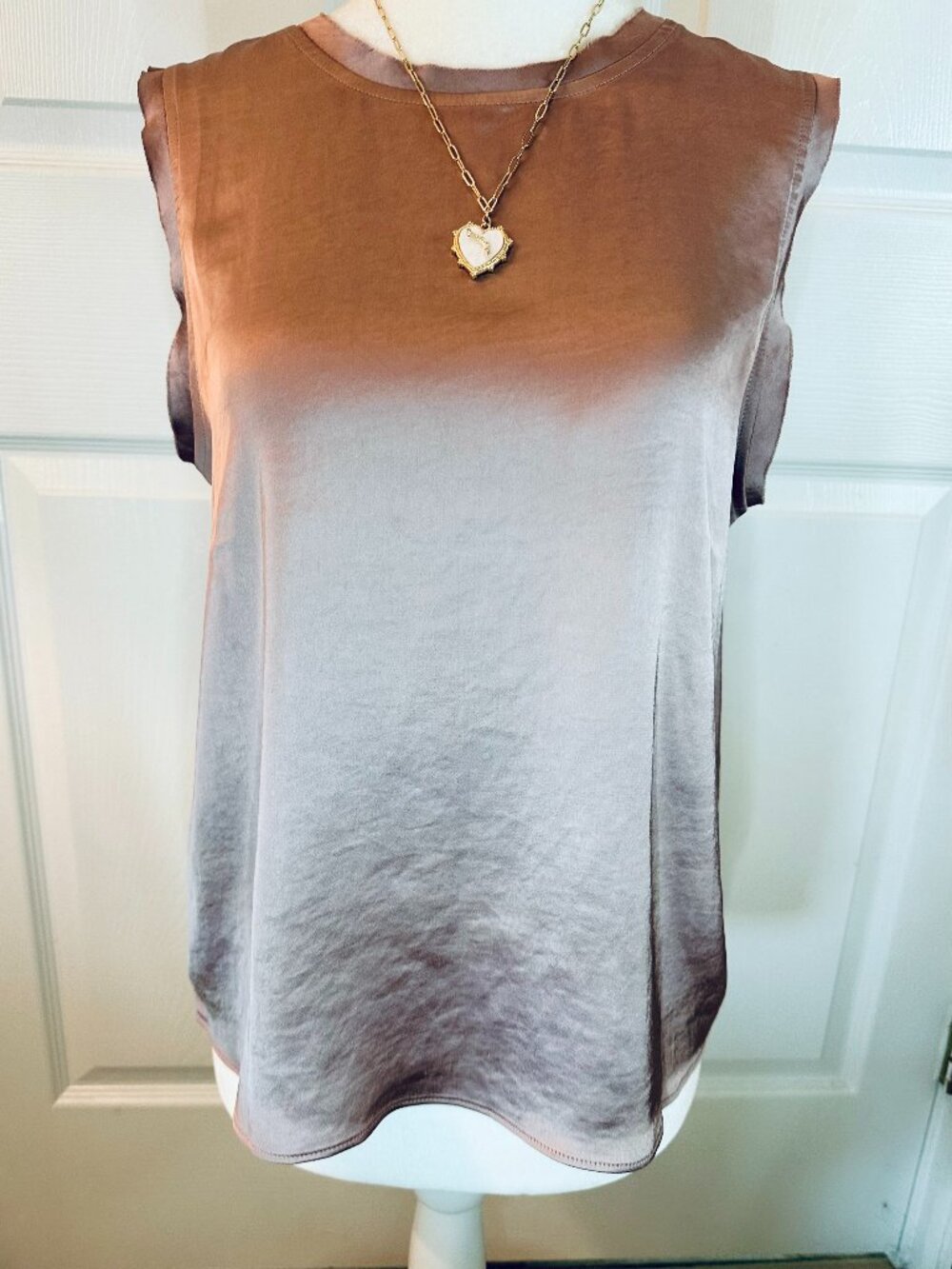 Satin State of Mind: Express Glossy High-Neck Tank Mushroom Taupe S